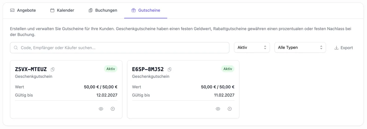 Gutscheine für Alpaka-Wanderungen erstellen und verwalten